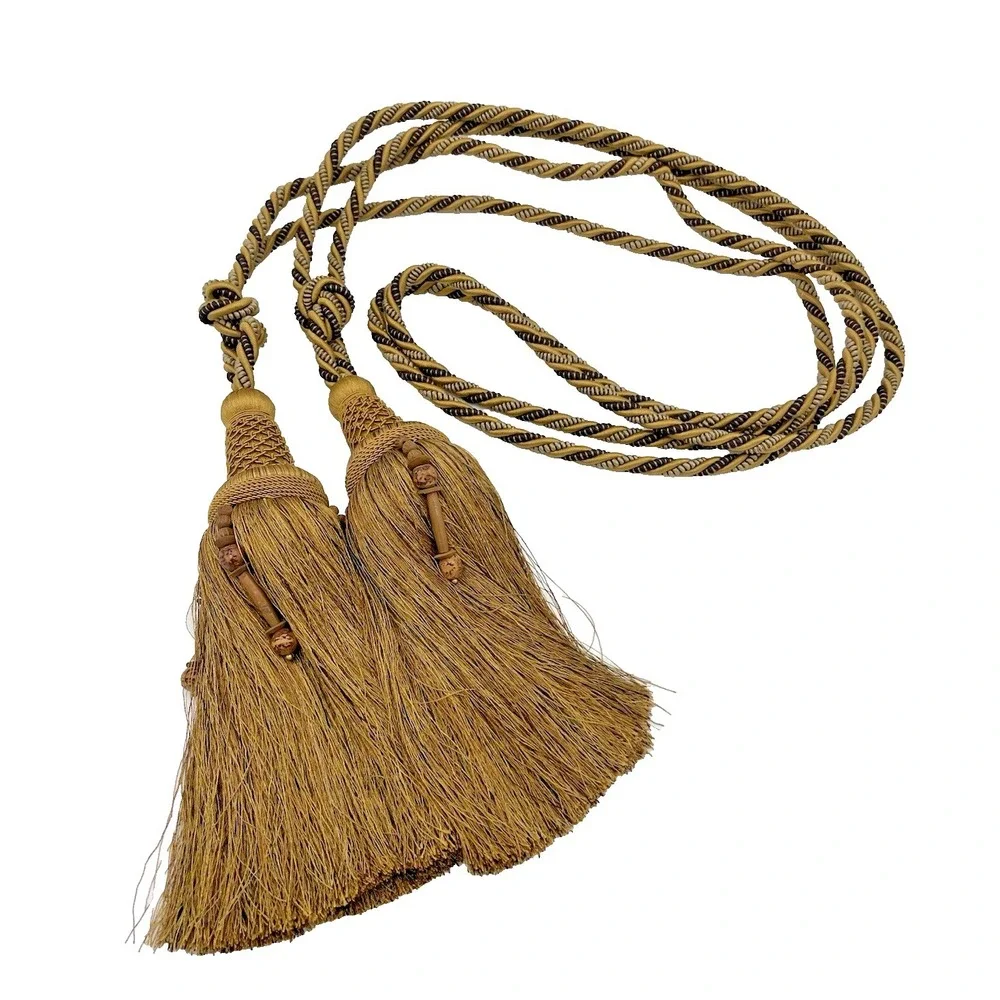 Vtg Pr Gold Rope & Bead Braided Drapery Curtain Tassel Tiebacks 51